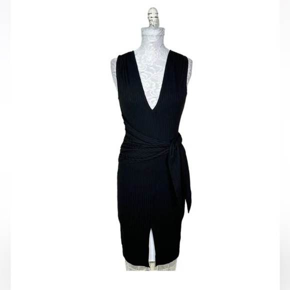 COSMOPOLITAN Dress the Population Blue Sleeveless V-Neck Wrap-Tie Knit Dress XS - Picture 7 of 10